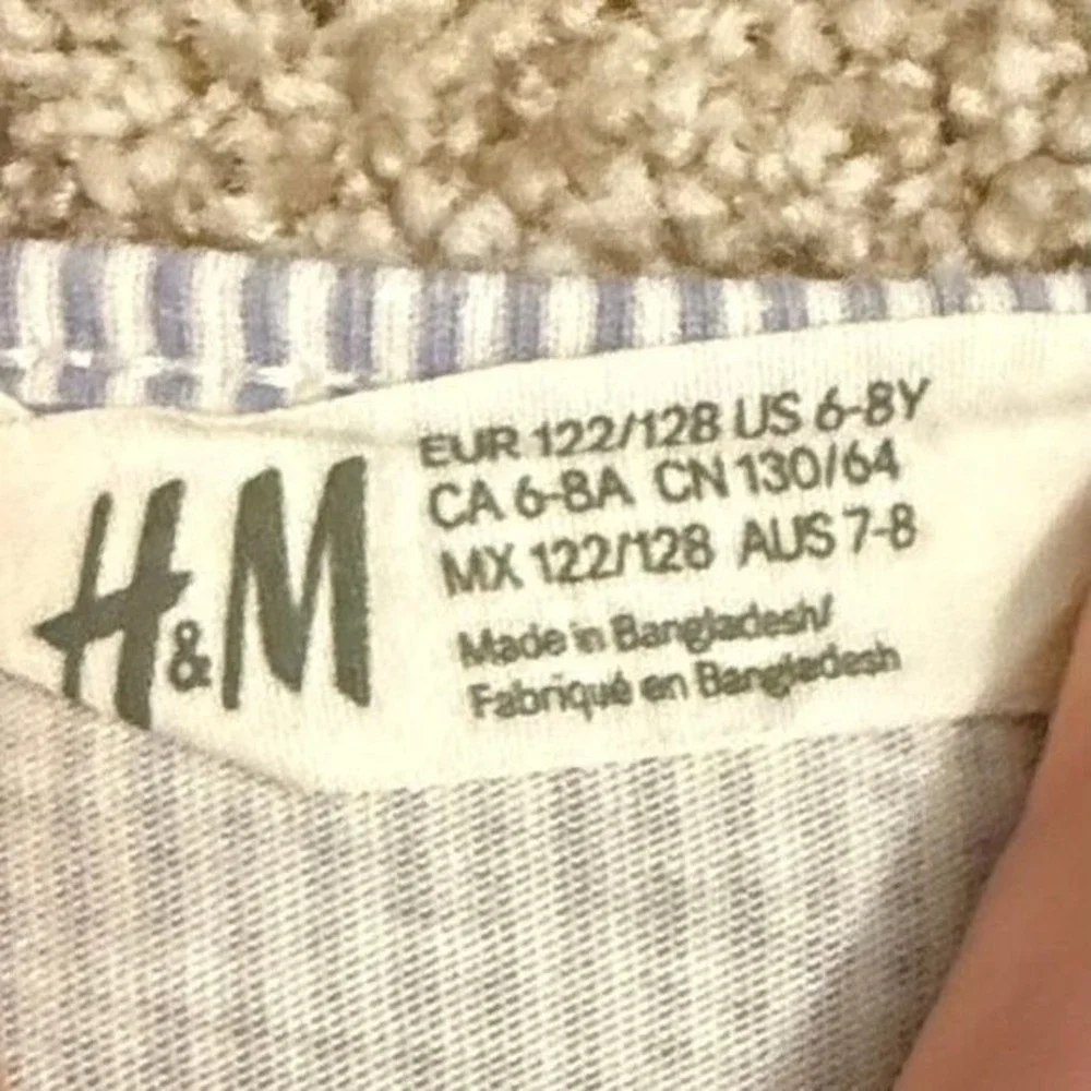 H&M Butterfly Stripe Dress Girls Size 6-8Y Blue White Cotton Sleeveless Skater